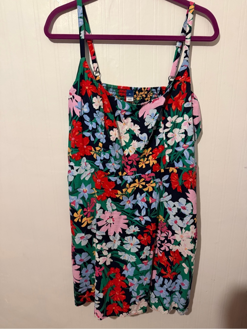 Old Navy Navy Floral Elastic-Waist Dress with Multicolor Blooms NWT XL